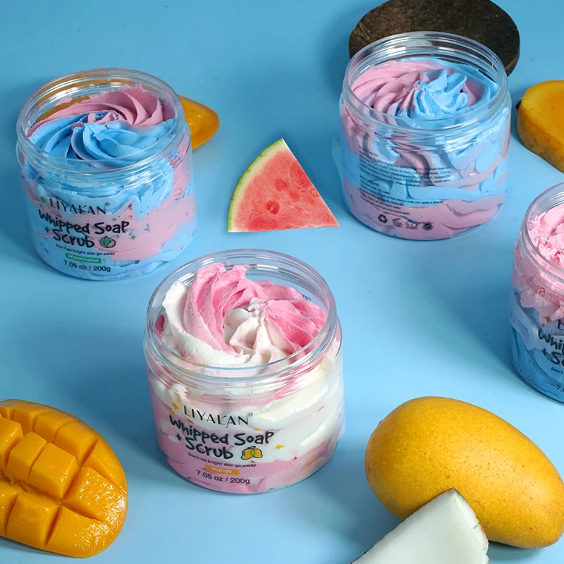 Handmade Whipped Bath Soap Clean Moisturizing Body Wash Soften Shave Cream Fruity Scent Foaming Shea Butter Rainbow Scrub 200g | Красота и