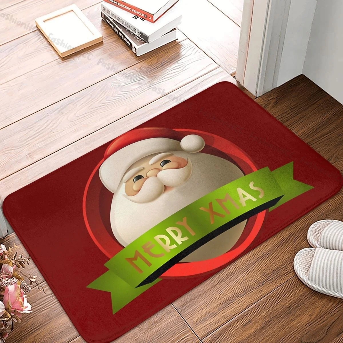 

Merry Christmas Non-slip Doormat Cute Santa Merry Xmas Bath Kitchen Mat Welcome Carpet Flannel Pattern Decor