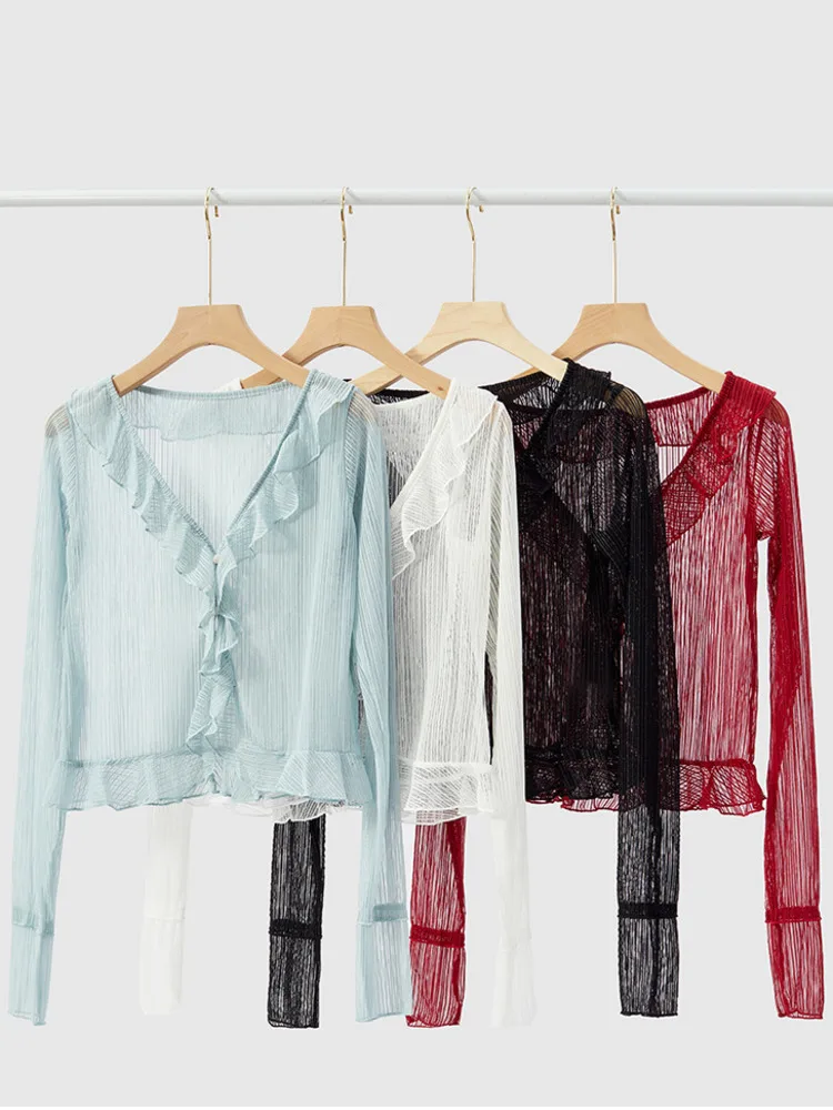 

Long Sleeves Ballet Woman Tights Lyrical Dance Costume Top Halloween Fantasy Latin Clothes Mesh Wear Costumes Adult Ruffle Shirt