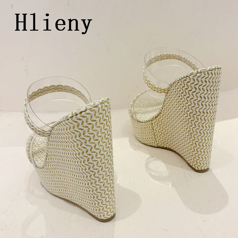 Hlieny 2024 модные блестящие однотонные танкетки на платформе женские прозрачные