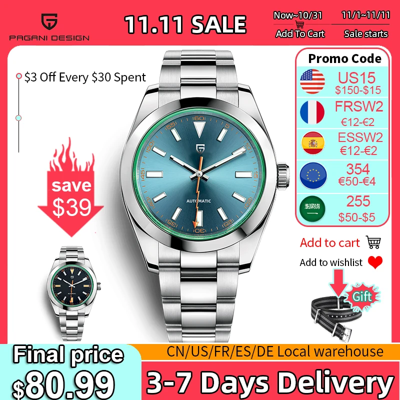 

PAGANI DESIGN Green Glass Men's Mechanical Watches Luxury Sapphire Automatic Watch For Men NH35A Stainless steel Dive Clock 2022
