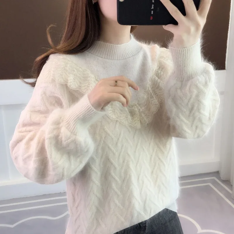 Fashion New Women's Imitation Mink Cashmere Sweater Autumn and Winter Ladies Thickened Warm Female Knitted Base Shirt