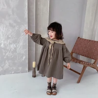 2022 summer new children girl long sleeves princess dress baby cotton pure color party dresses with knitted shawl costumes kids