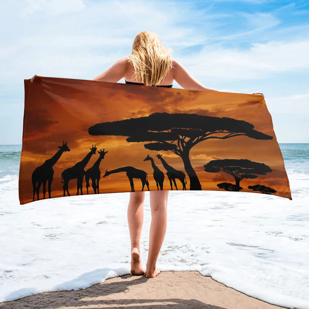 

Africa Giraffe Tree Silhouette Dusk Microfiber Household Large Bath Towel Shower Face Hair Towel Travel Sports Yoga Beach Towels