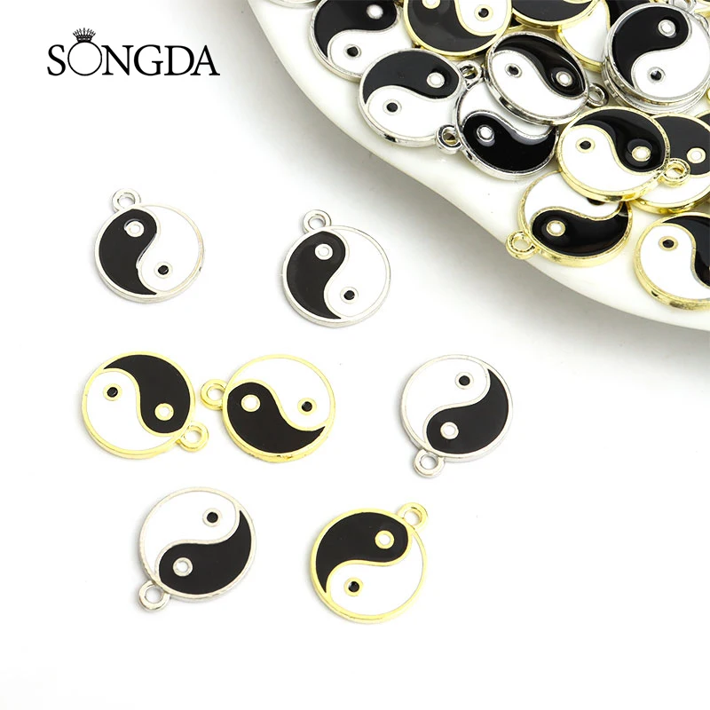 

10pcs 16x19mm Yin Yang Tai Chi Enamel Heart Charms Bagua Diagram Chinese Style Pendant for Jewelry Making Accessories DIY Crafts