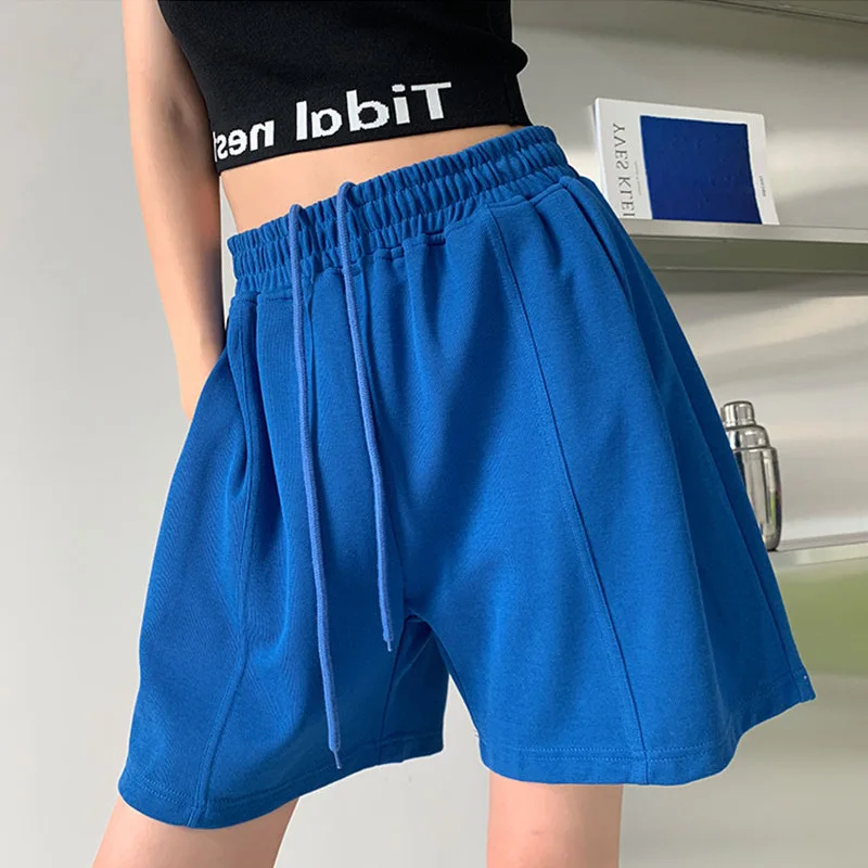 Шорты женские спортивные однотонные с эластичным поясом повседневные широкими