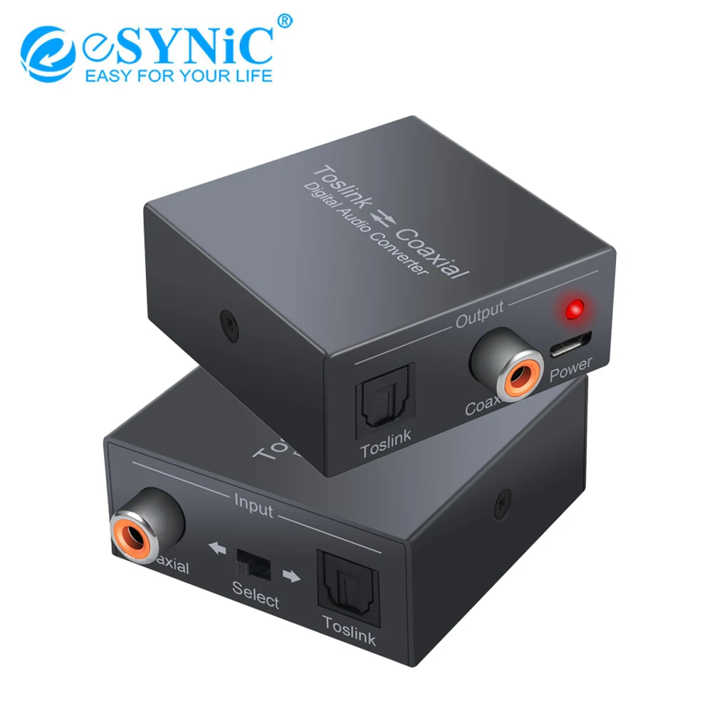

eSYNiC Digital Audio Optical SPDIF Toslink Converter Bi-Directional Coaxial To Optical Splitter Converter Supports LPCM2.0/ DTS