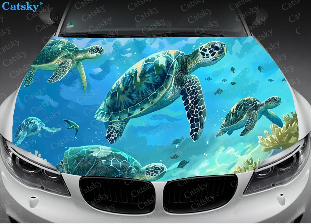 Автомобильные аксессуары Черепахи роуминга под морем наклейка на капот