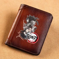 high quality genuine leather men wallets anime demon slayer theme printing short card holder purse luxury brand male wallet