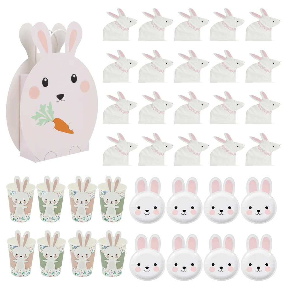 

Easter Bunny Paper Party Set Napkins Tableware Cups Plates Plate Dinnerware Cup Rabbit Guest Disposable Spring Supplies Service