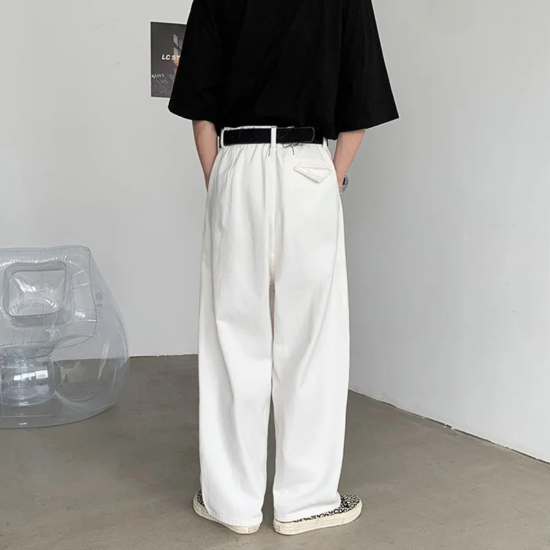 White Jeans Men Casual Straight Wide Pants Summer Korean Fashion Baggy Trousers Oversized Bottoms Ins Vintage Male Y2K Clothes