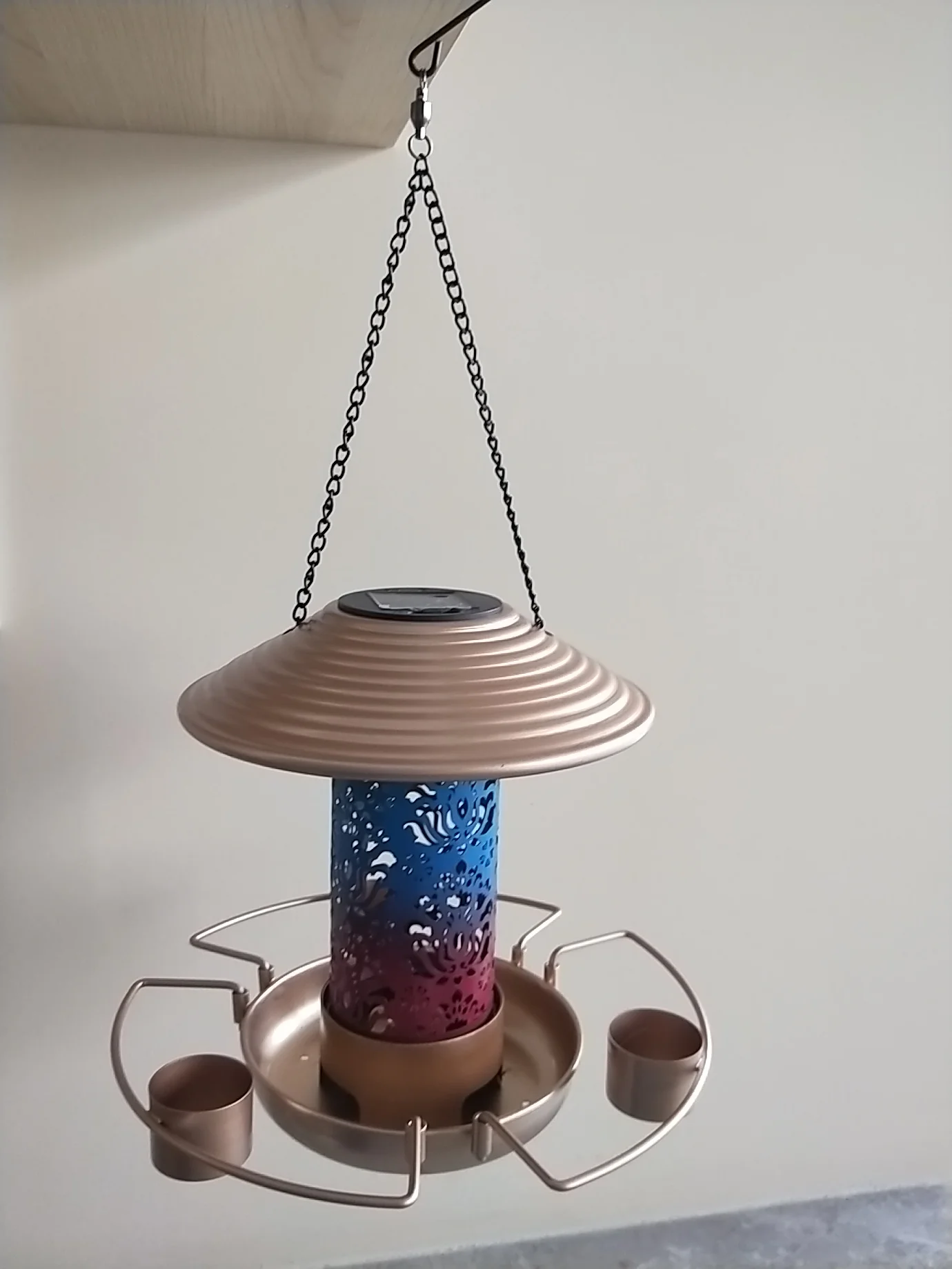 

Solar Bird Feeder Lantern Shape Bird Feeder For Outdoor Garden Bird House Wild Hangable Birdfeeder Waterproof Copper Bird Feeder