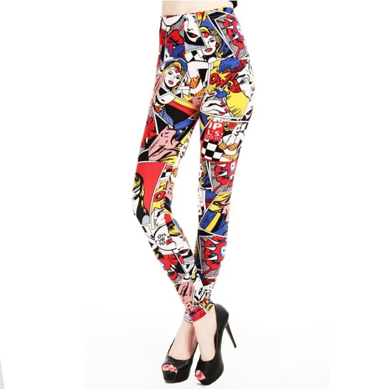 

Women Leggings High Waist Cartoon Comic Beauty Print Trousers Soft Female Casual Elastic Pant