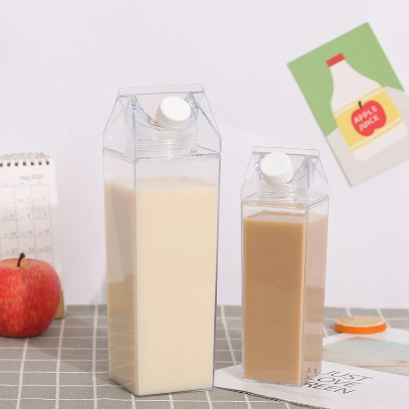 

500ml/1000ml Milk Carton Water Bottle Transparent Plastic Portable Clear Box for Juice Tea Bottles