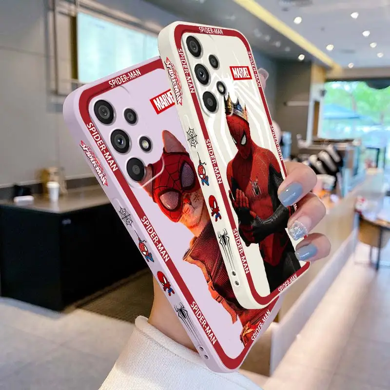 

Marvel SpiderMan Avengers Art Phone Case For Samsung A53 A52 S A33 A32 A51 A71 A21S A13 A73 A50 A72 A23 A12 5G Liquid Left Rope