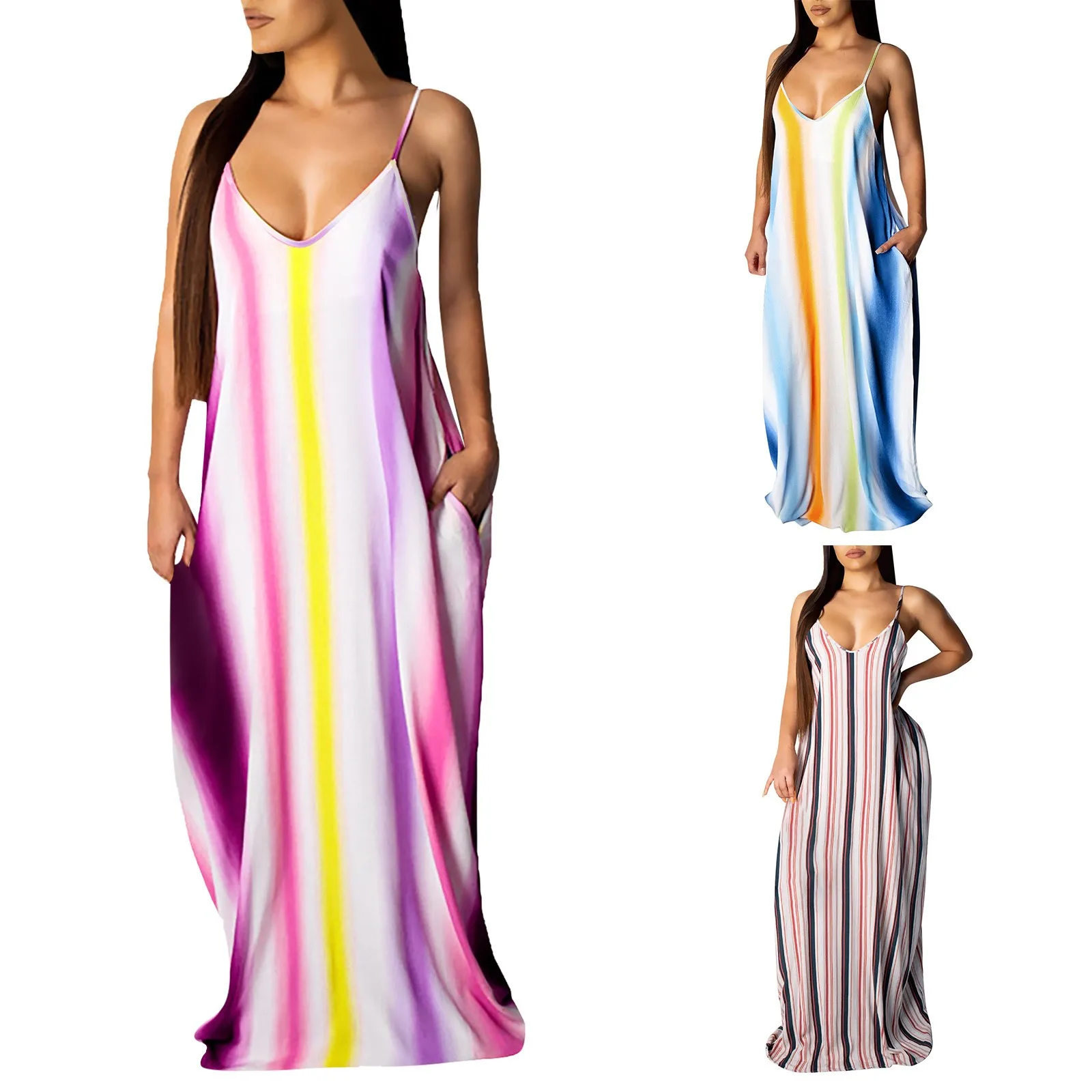 

Женское пляжное платье-макси с цветочным принтом и карманами