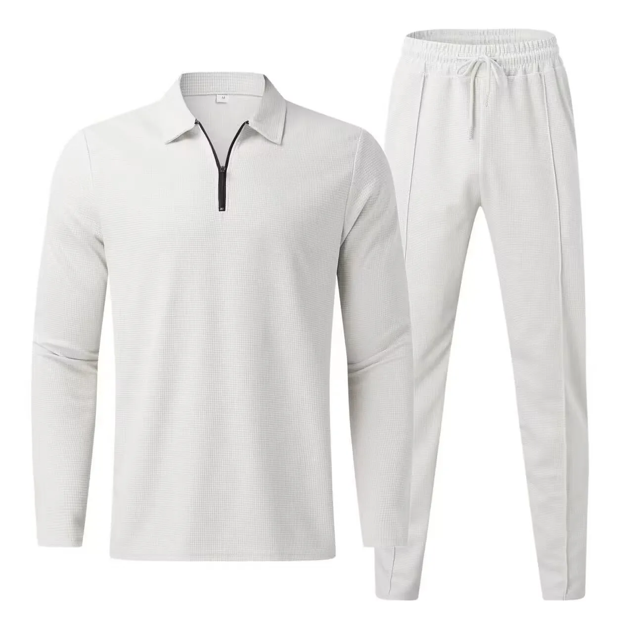 

2023 Summer New Fashion Solid Color Long Sleeve T-shirt Suit Men's Casual Loose Comfortable High-Quality Sports Two-Piece Set