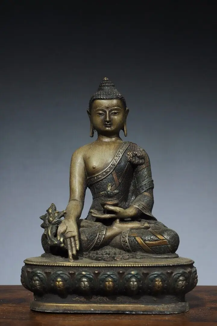 

Китайская латунная статуя Будды, 21 см, статуя Будды из старой бронзы