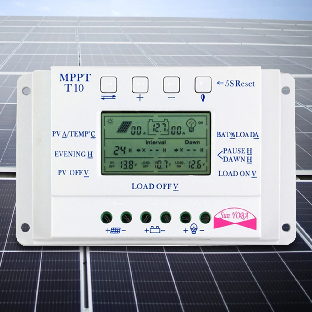 

Контроллер заряда солнечной панели 12 В, 24 В, ШИМ, контроллер заряда солнечной батареи 10 А, контроллеры солнечной панели с ЖК-дисплеем, регулируемые параметры управления