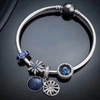 100 925 sterling silver star pendant and blue cats eye beaded suit pan bracelet for women wedding party fashion jewelry