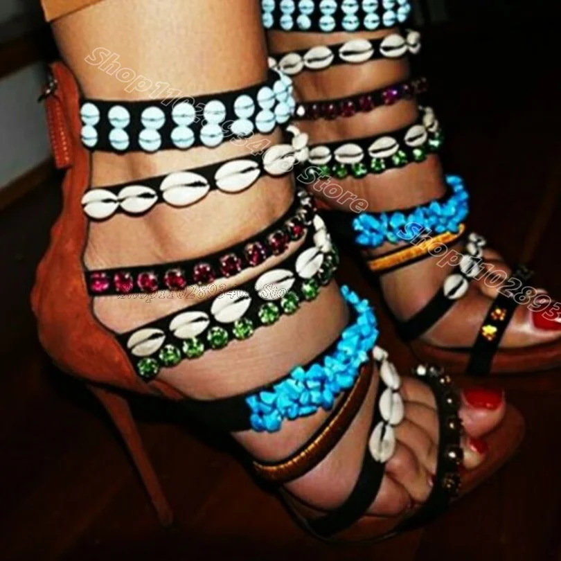 Женские босоножки из флока с открытым носком на молнии сзади