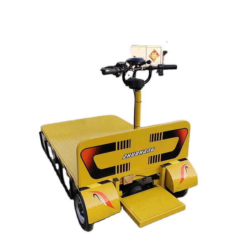 

Customized station driving type reverse riding electric flat 4 wheel truck warehouse plant hauler