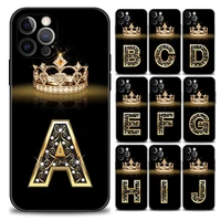 fashion diamond crown letter a j phone case for apple iphone 11 12 13 pro max 7 8 se xr xs max 5 5s 6 6s plus black soft silicon
