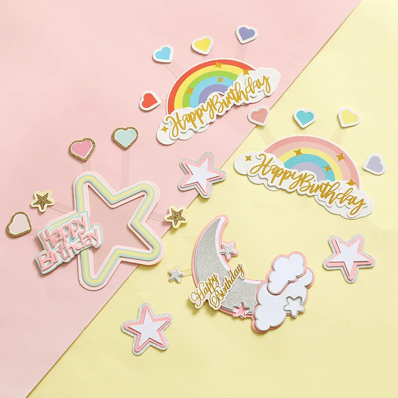 

1pc Happy Birthday Cake Topper Star Cloud Flag Unicorn Girl Ornament Kids Birthday Baby Shower Birthday Cake Decorating Supplies