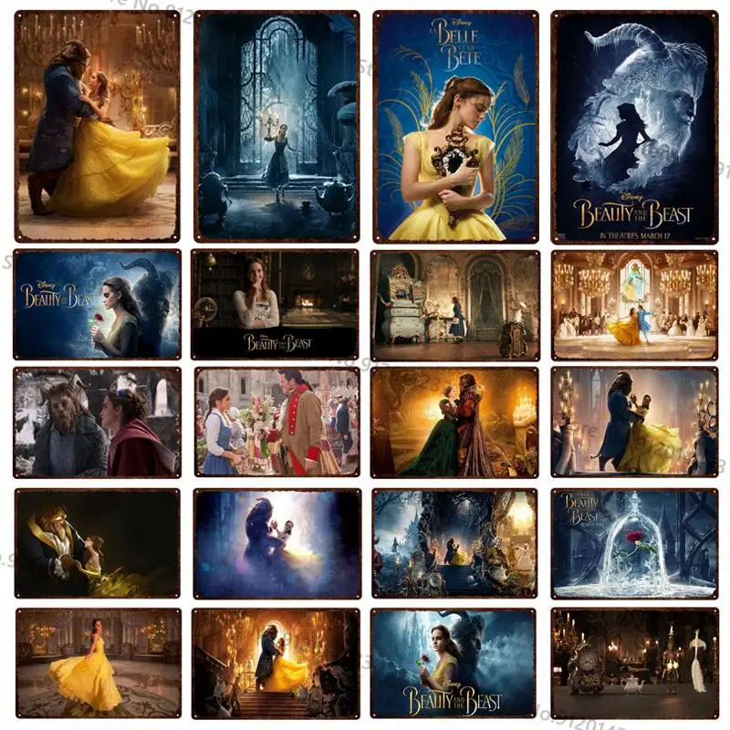 

Металлическая Оловянная вывеска винтажный металлический постер, Disney, фильм, Красавица и чудовище, брикет, бар, паб, кафе, детский сад, домашн...