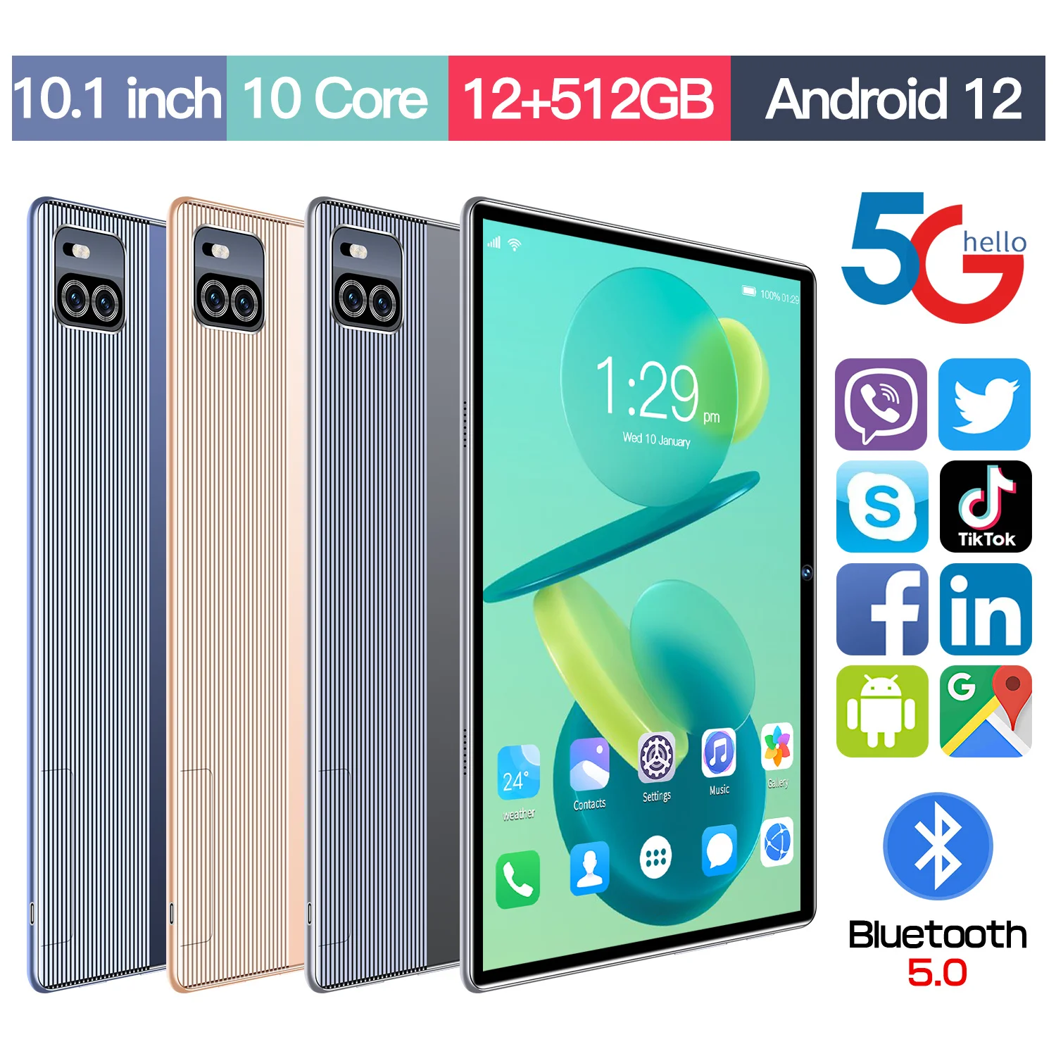 

10.1 Inch Tablet New Android 12.0 Tablet 12GB+512GB Mobile Phone Eight Core 5G+dual Card GPS+FM+wifi+Bluetooth+face Recognition