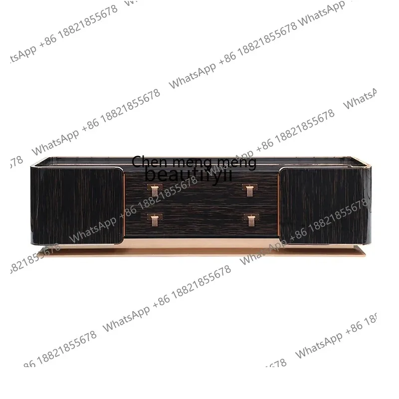 Фото E1001 ss Light Роскошный ТВ-шкаф и чайный столик Постмодернистская минималистичная мебель для гостиной из кожи черного дерева №1