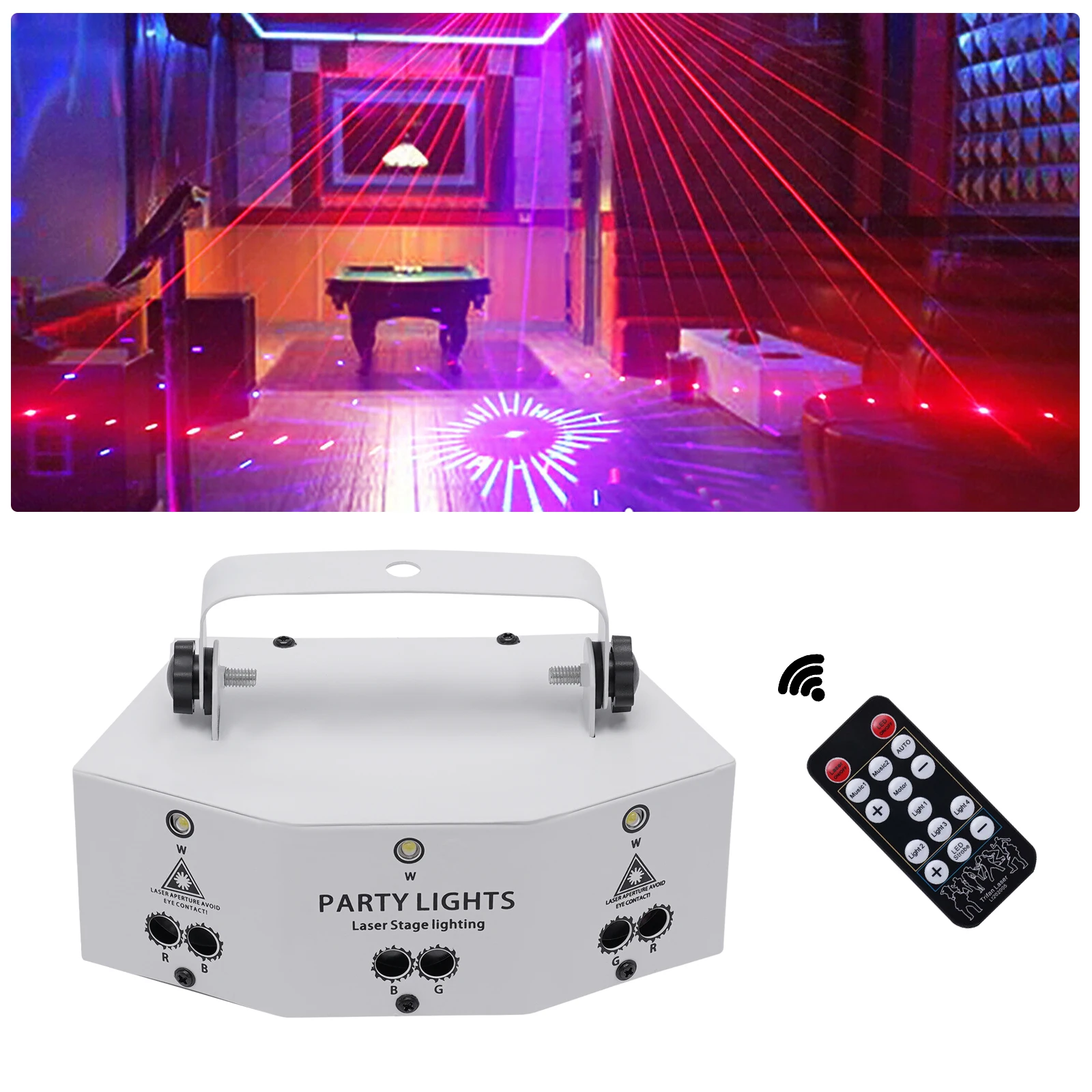 

LED Strobe Lamp with Remote Control, Sound Activated, Auto, Master-Slave, DMX Beam Show, KTV Disco DJ Stage Lighting Proj