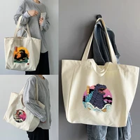shopping bags organizer fashion canvas tote bag student shoulder bag japan cat series large capacity handbags women 2022 casual