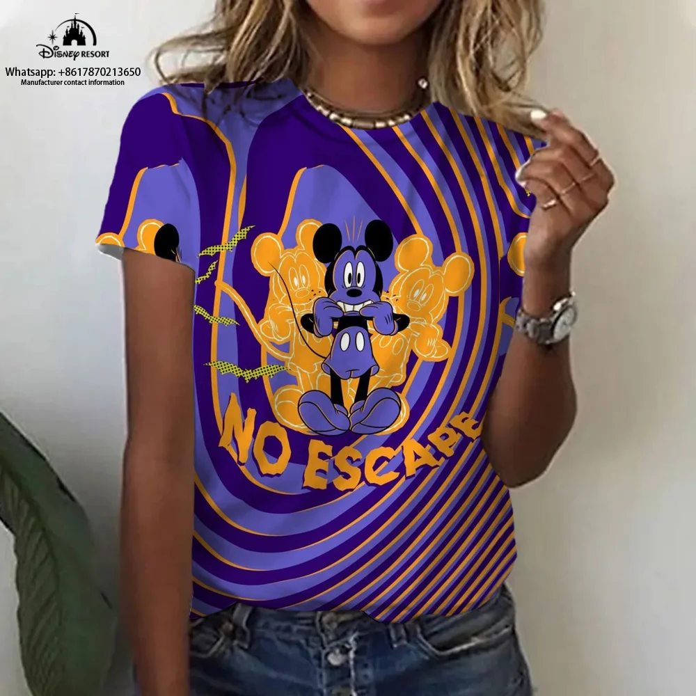 

Streetwear Disney Summer New Mickey Minnie Anime Short Sleeve T-Shirt Street Sexy Women Round Neck Casual Fashion Tops Y2K