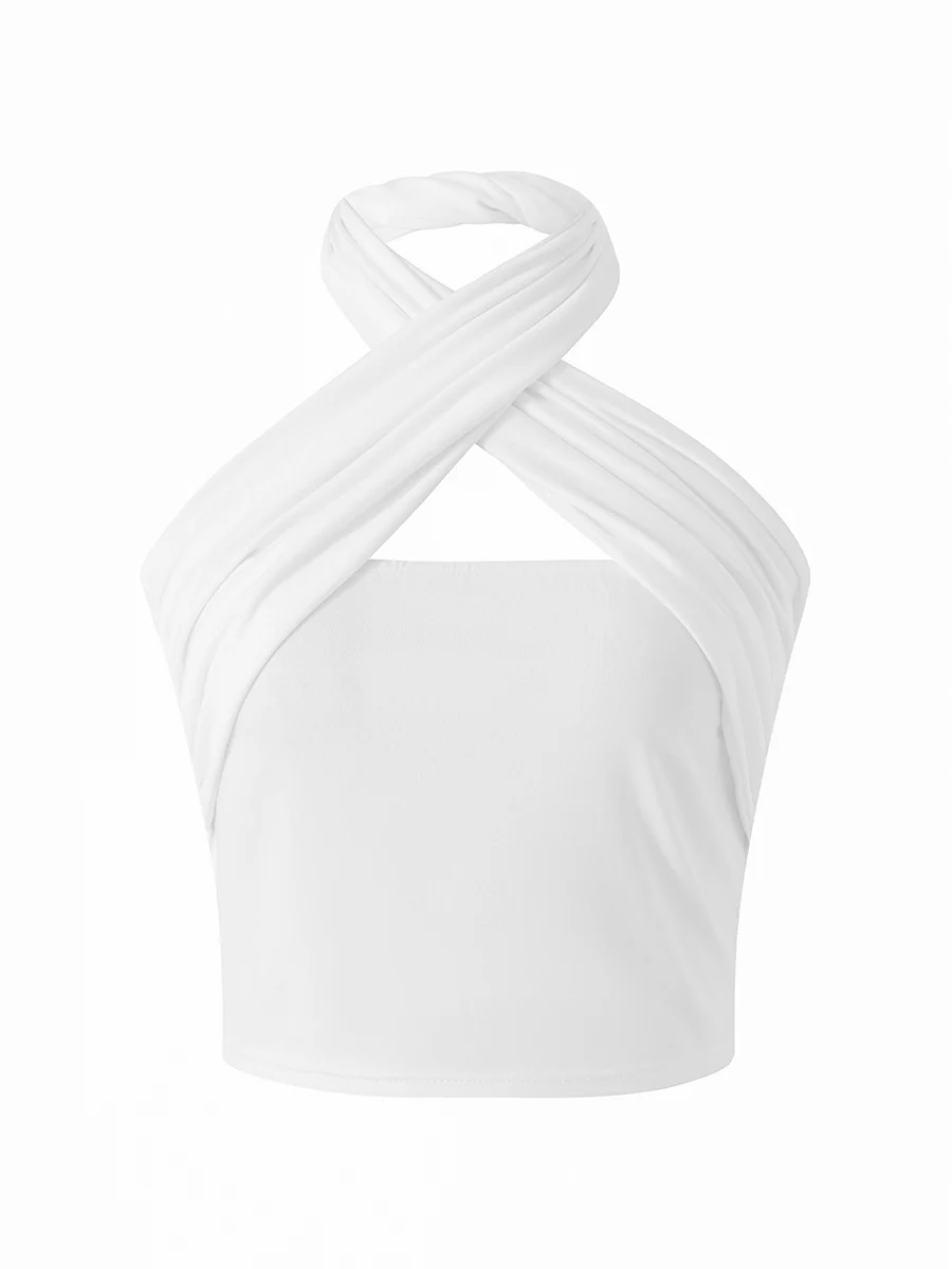 

Женские летние повседневные однотонные укороченные топы без рукавов с открытой спиной