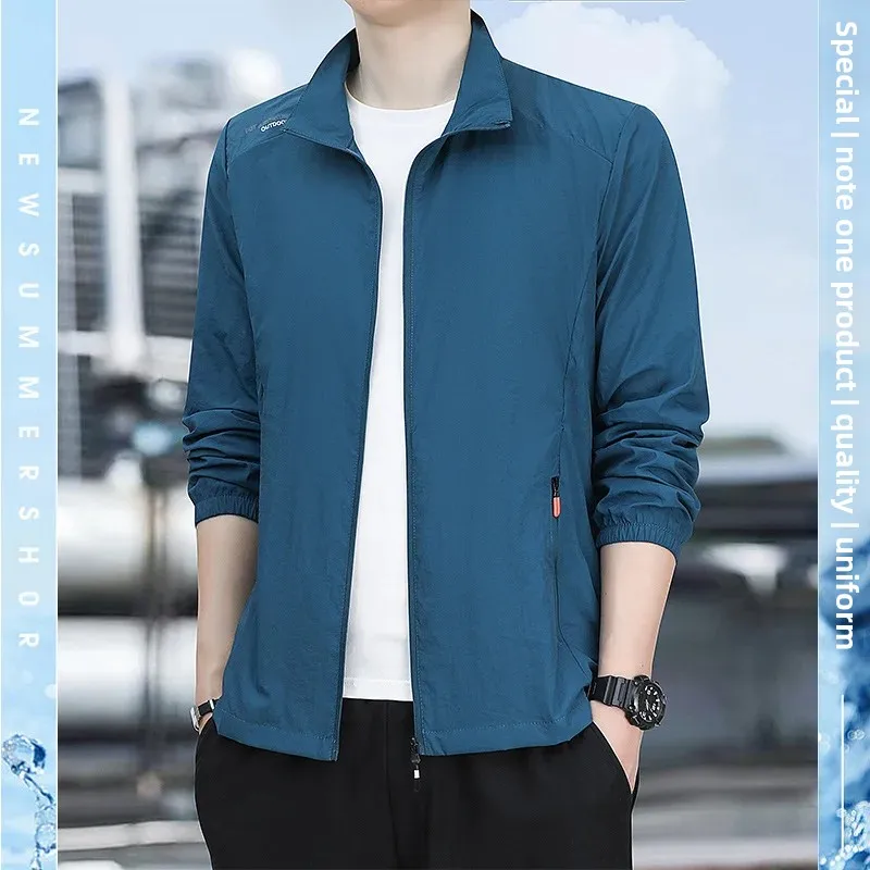 New Style Men's Outdoor Sun Protection Clothes Camel Stand Collar Breathable Thin Skin Coat Fashionable Lightweight Hiking Shirt