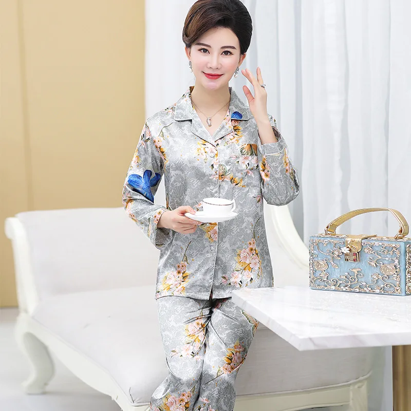 Satin Silk Pajamas for Women's Set pyjamas Button Pigiama Donna pjs Winter Mujer Pijama Sleepwear Nightwear Pizama Damska 2Pcs images - 6