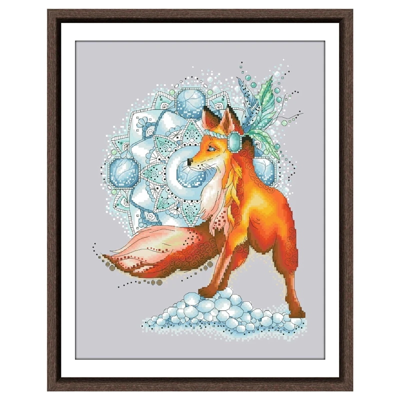 Fox dreamcatcher cross stitch package animal cartoon 14ct 11ct silver canvas unprint kit embroider DIY handmade needlework