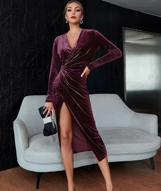 

2021 new evening dress sexy long-sleeved midi skirt dress White