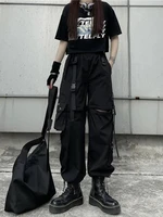 qweek techwear gothic detachable cargo pants women emo harajuku oversize pockets hollow out joggers trousers female hippie punk