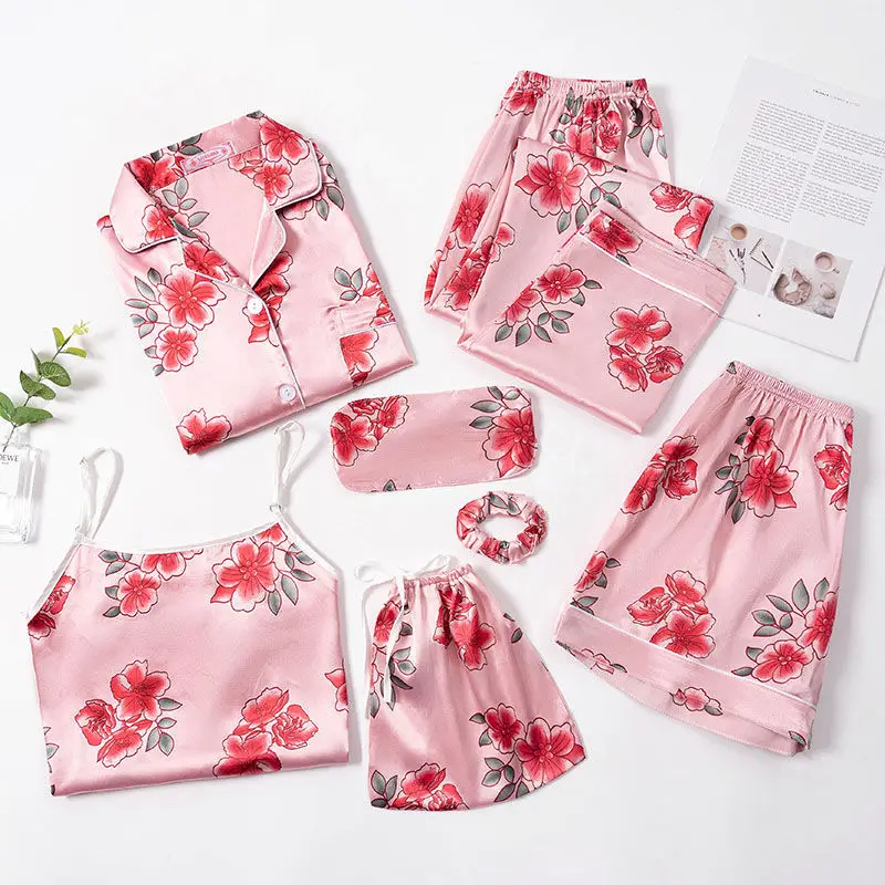 

2023 New Four Seasons Wearable Silk European and American Style Spring/Summer Long Sleeve Shorts and Sling Home Furnishings