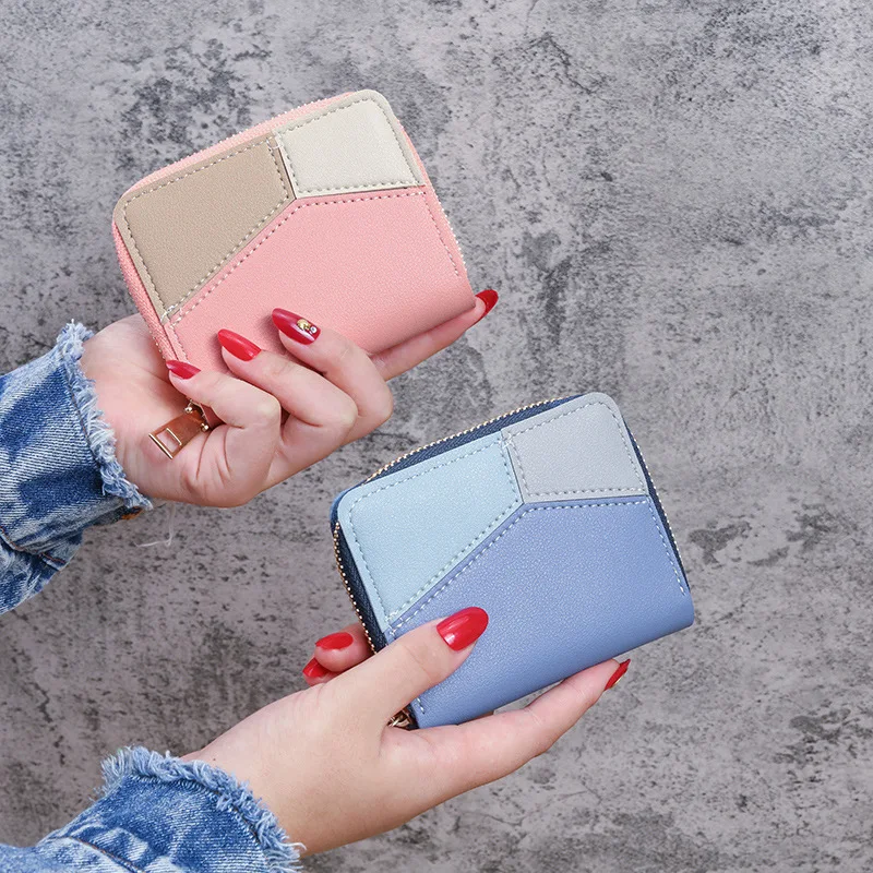 Women's Wallet Small PU Leather Purse Cards Holders Short Color Blocking Coin Ladies Soft Surface Money Bag