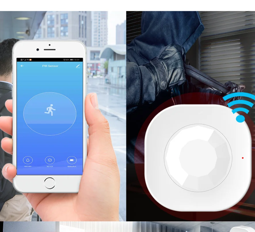 2.4GHz Wifi Body Sensor Doodle Smart Life Motion Infrared Monitoring Alarm App Tuya Remote Control White Small