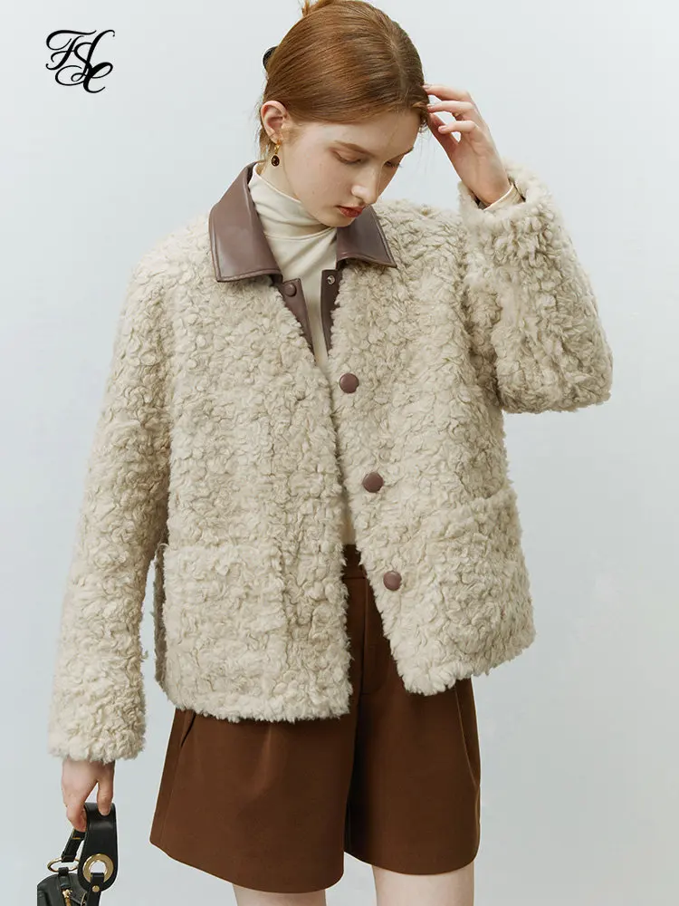 

Мягкое дизайнерское меховое интегрированное пальто FSLE из искусственного меха, Женское зимнее кашемировое пальто из овечьей шерсти со съемным вырезом