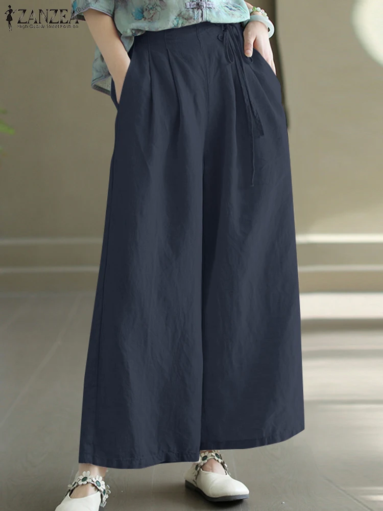 ZANZEA осенние мешковатые брюки с эластичной резинкой на талии женские винтажные