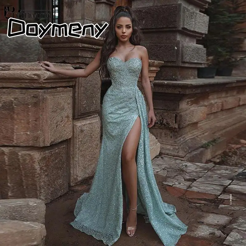 

Sparkly Sequin Mint Mermaid Prom Dresses Sweetheart Sexy Side Split Formal Party Dress Long Evening Gowns vestidos de noite