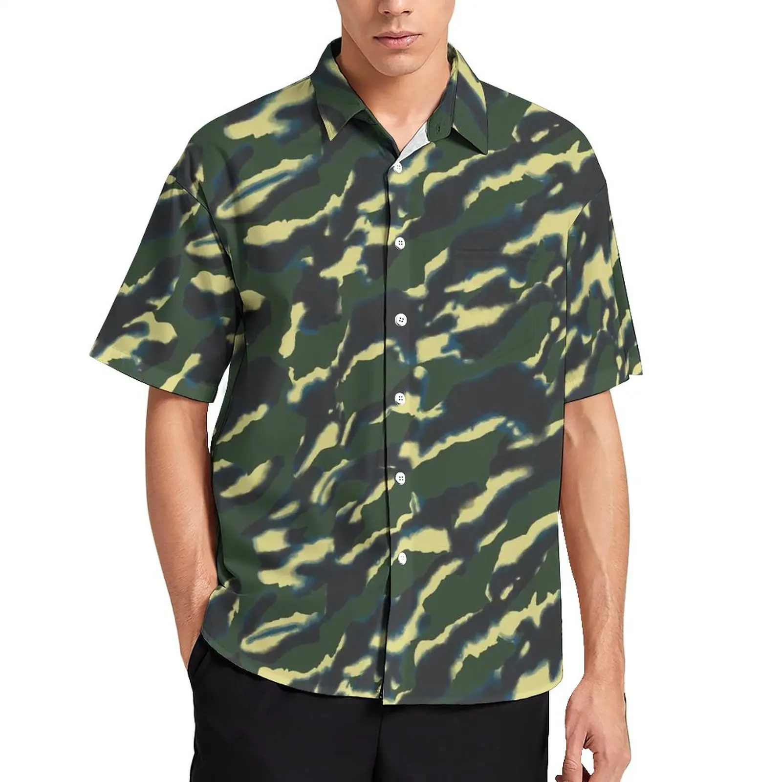 

Зеленая камуфляжная рубашка для отпуска, мужские камуфляжные повседневные рубашки с принтом, гавайская дизайнерская уличная одежда с коро...