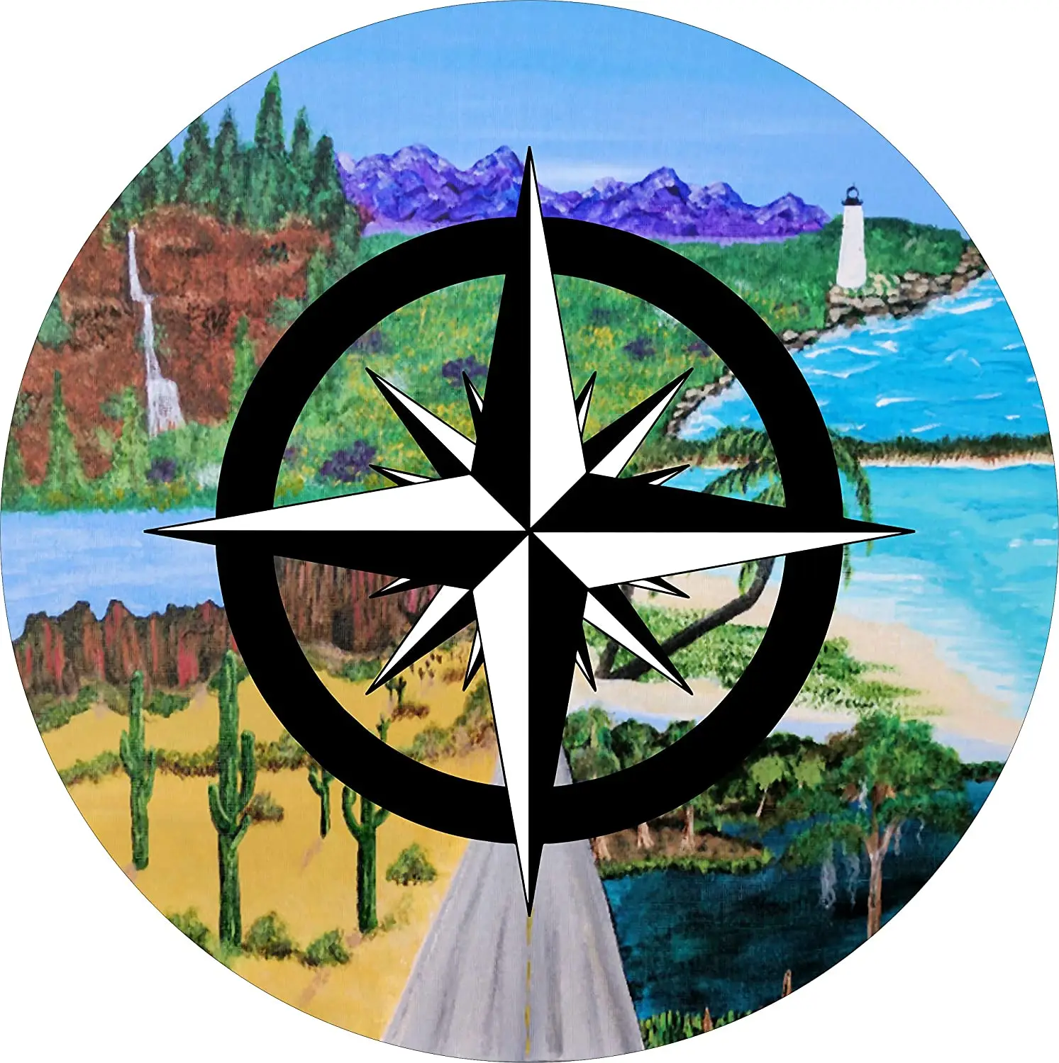 

TIRE COVER CENTRAL Road Leads Compass Spare Tire Cover (Select tire Size/Back up Camera Option in MENU) Custom Sized to Any make