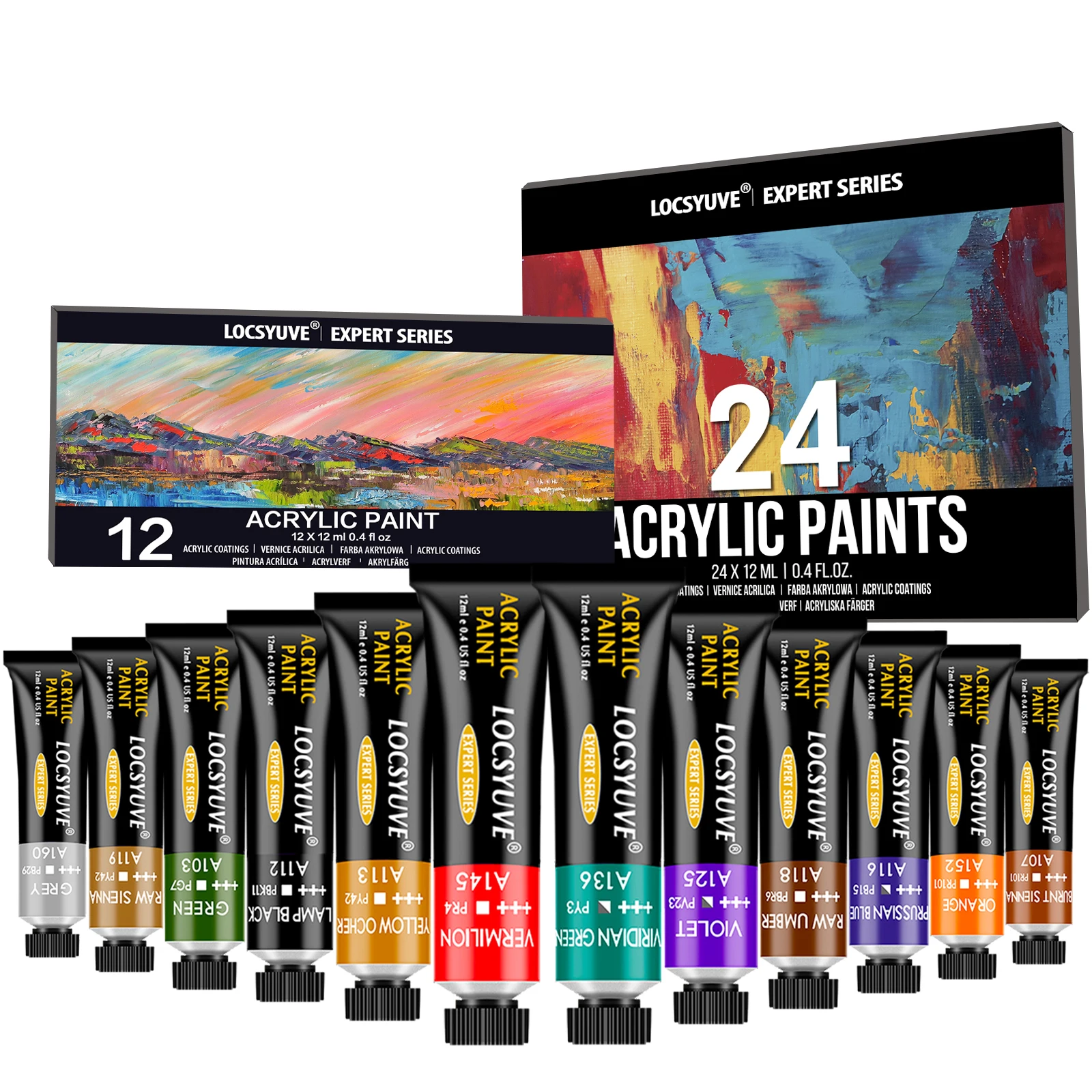 

Locsyuve 12/24 Colors 12ml Tube Acrylic Paint Set,Rich Pigments Acrylic Paint for Artists, Hobby Painters, Art Supplies