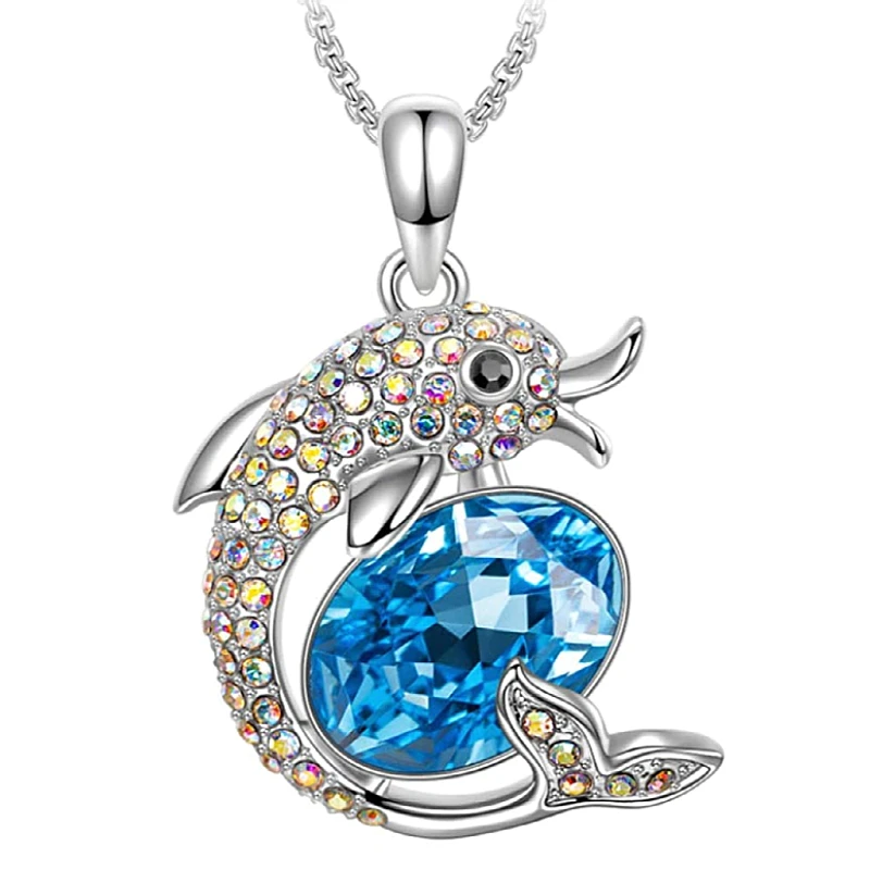 

KYTRD Ocean Dolphin Necklace Dolphin Play Crystal Pendant Exquisite Design Thinking High Quality Necklace Girl Gift